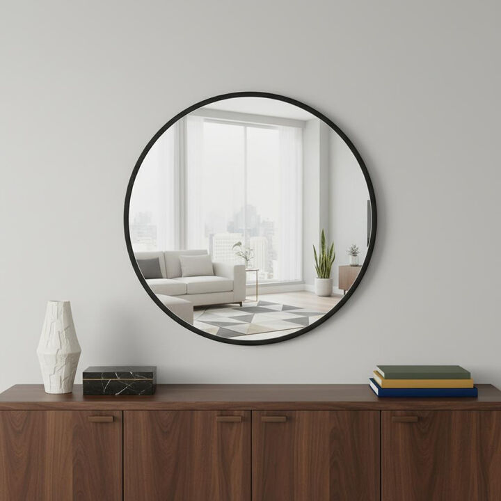HomeRoots 20" Black Aluminum Round Framed Accent Mirror