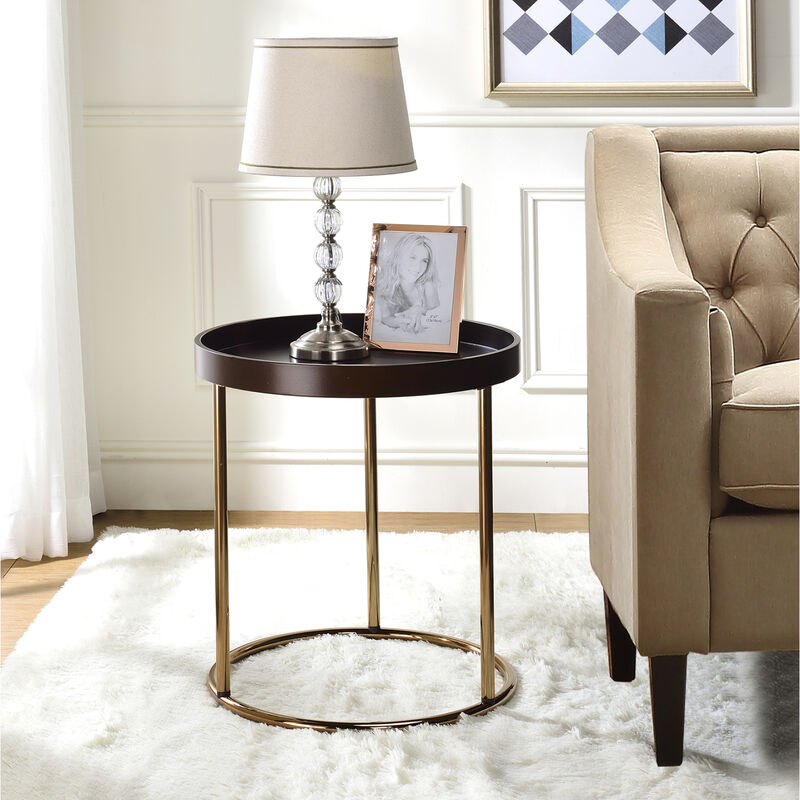 Streamdale Round Tray Table with Metal Frame, Espresso image number 1