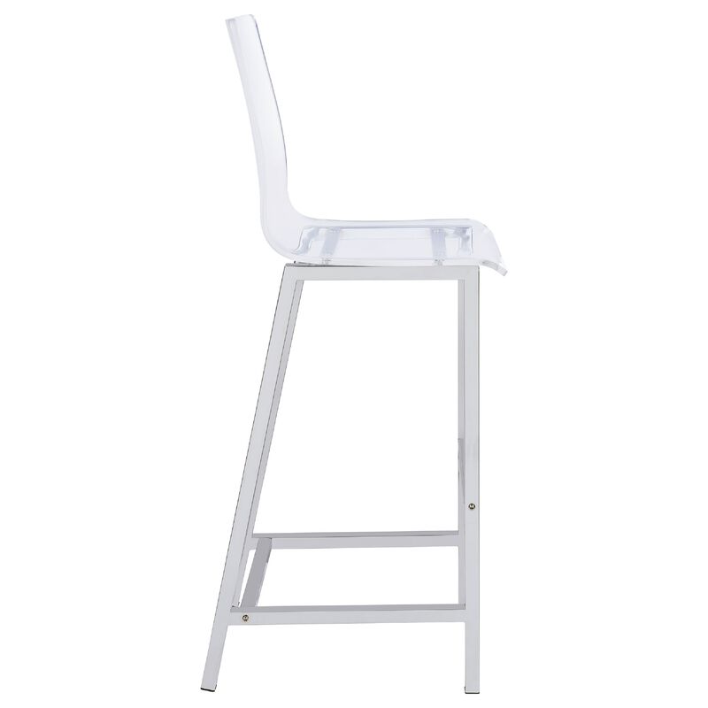 Elegant Acrylic Bar Height Stool with Chrome Base, Clear And Silver, Set of 2 image number 7