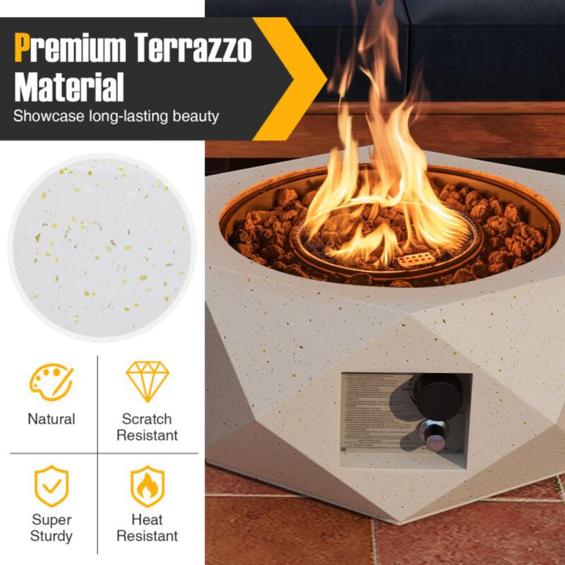 Hivvago 40000 BTU 28 Inch Hexagon Terrazzo Propane Fire Pit Table with Stainless Steel Burner