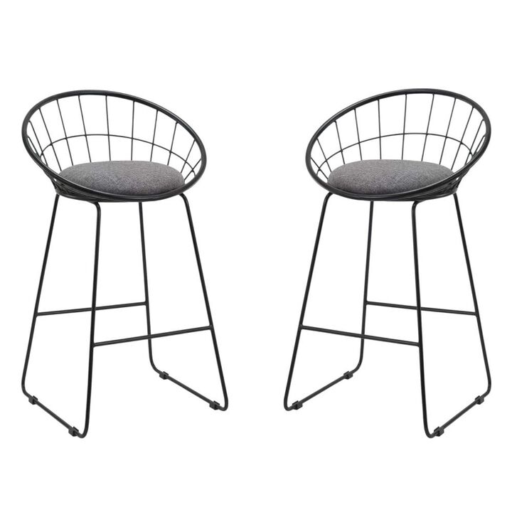 Hivvago Set of Two 26 Inch Gray and Black Fabric and Metal Low Back Counter Height Bar Chairs