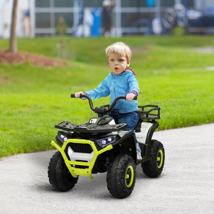 BreeBe 12V Kids ATV, 4 Wheeler Quad with 4 Spring Suspension Wheels, LED Lights, Music USB