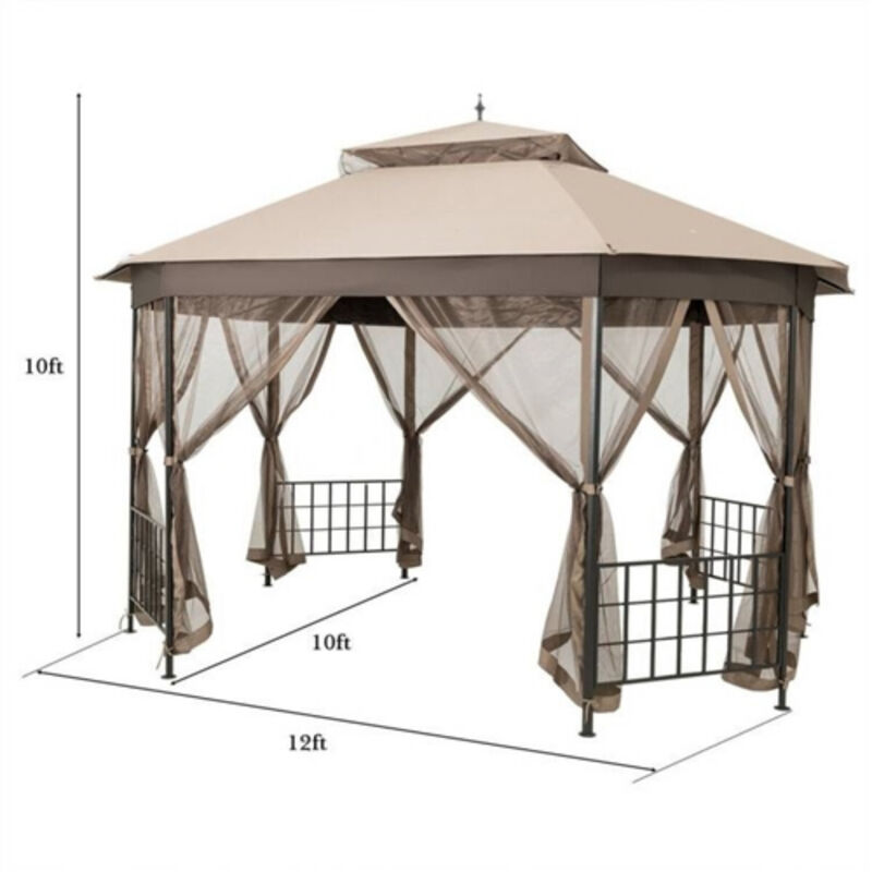Outdoor Octagon Gazebo with Mosquito Net Sidewalls and Canopy