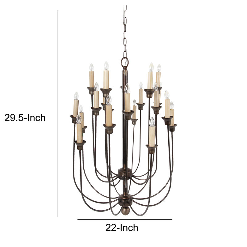 Traditional Decorative Metal Chandelier with Multiple Candles, Bronze and Cream - Benzara