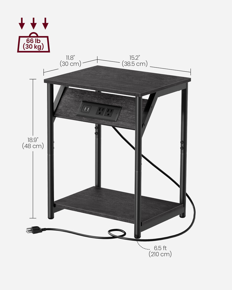 End Table Duo with Built-In Charger &ndash; Set of 2 Tables with USB Ports and AC Power Outlets for Living Spaces