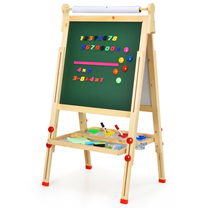Hivvago Kids Art Easel with Paper Roll Double-Sided Regulable Drawing Easel Plank