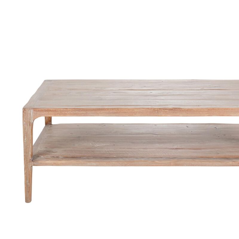 Tuley Coffee Table, Storage Shelf, Reclaimed Pine Wood, Gray, 48 Inch