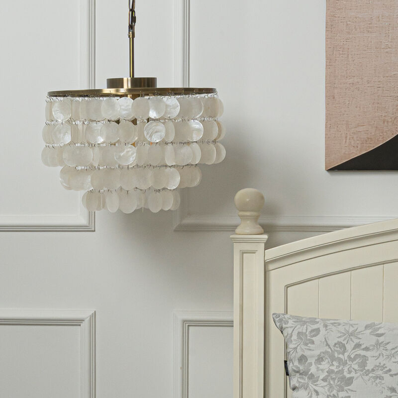 Unique Tiered Antique Bronze Capiz Chandelier with Seashell Accents image number 3
