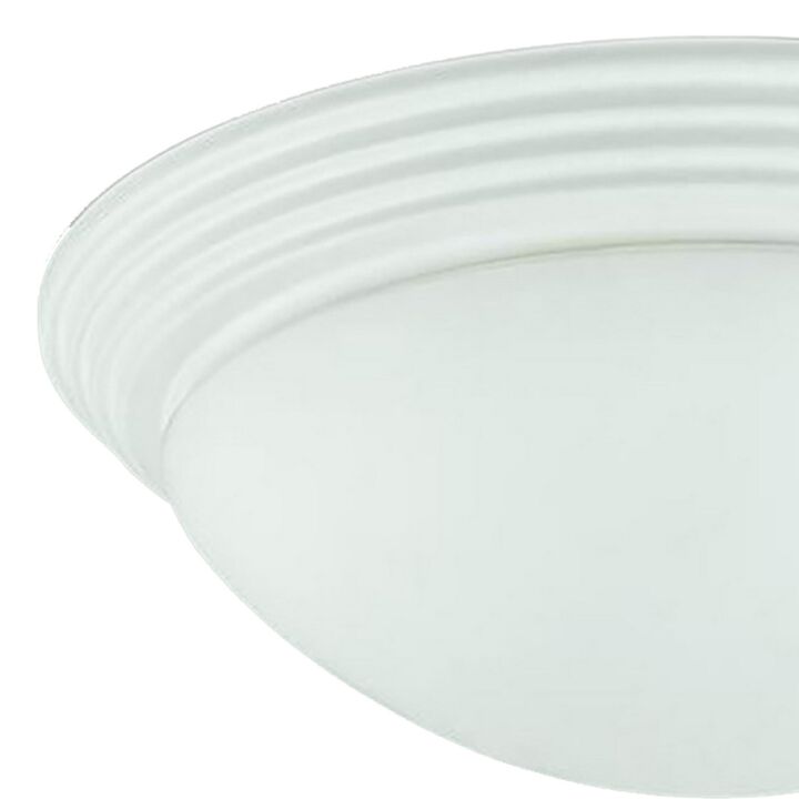 Dome Shaped Glass Ceiling Lamp with Hardwired Switch, White and Clear-Benzara