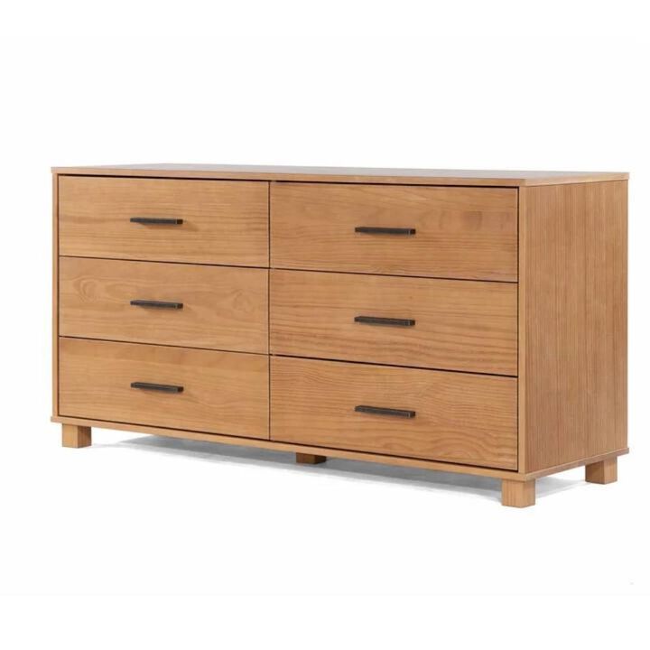 Hivvago Modern Farmhouse Solid Wood 6 Drawer Double Dresser in Light Brown Finish
