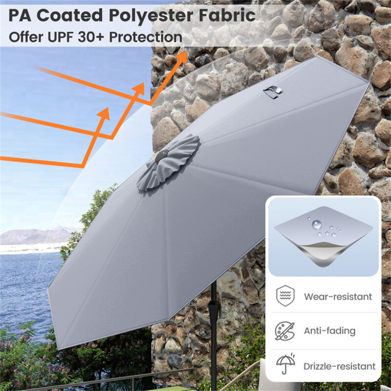 9 FT Outdoor Market Patio Table Umbrella Push Button Tilt Crank Lift-gray image number 6
