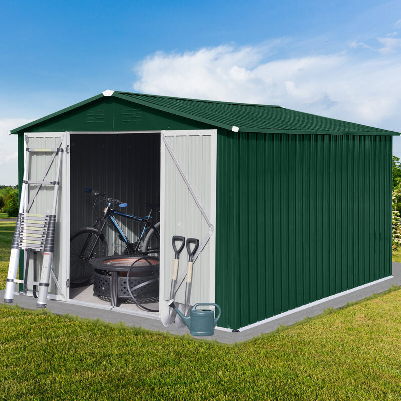 Metal garden sheds 10ft×8ft outdoor storage sheds Green + White