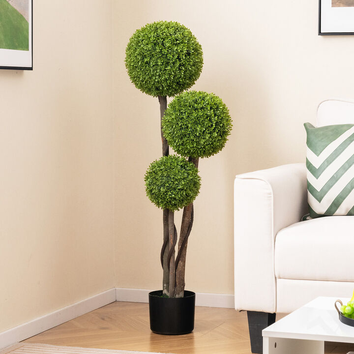 4 FT Artificial Boxwood Topiary Ball Tree in Weighted Pot with Triple Balls – Elegant Garden Decor