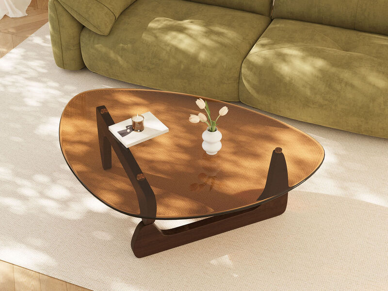 Triangular Coffee Table Living Room Accent Table Vintage Wood Base image number 6
