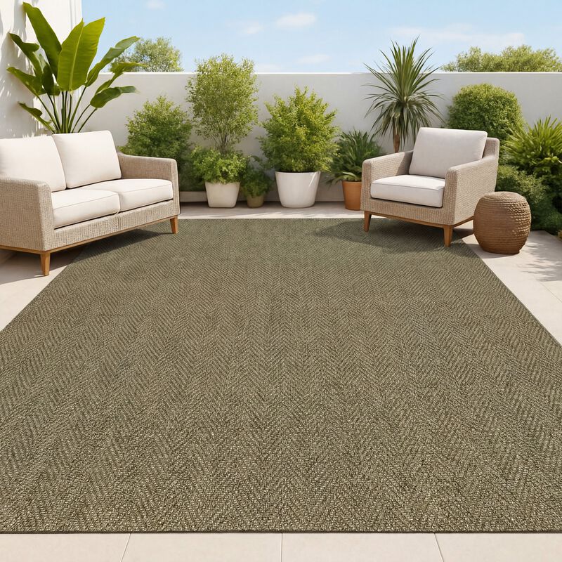Rowena Smart Jute Scandinavian Boho Herringbone Weave Indoor/Outdoor Area Rug image number 1