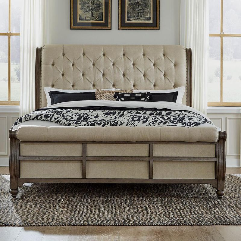 Liberty Furniture Americana Farmhouse Queen Sleigh Bed in Dusty Taupe image number 4