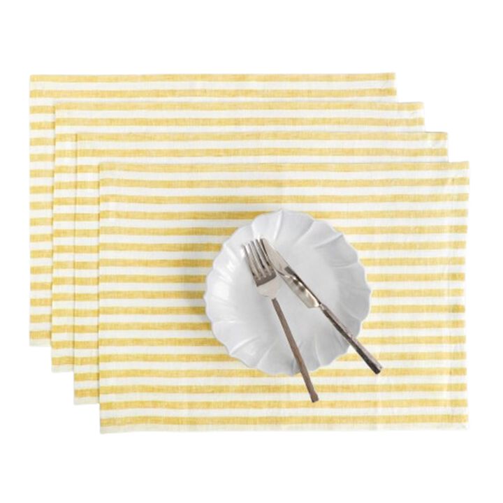 Solino Home 100% Pure Linen Placemats 14 x 19 Inch Set of 4 - Amalfi Stripe