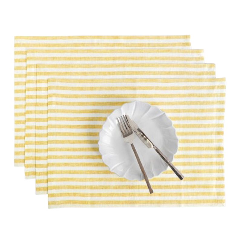 Solino Home 100% Pure Linen Placemats 14 x 19 Inch Set of 4 - Amalfi Stripe