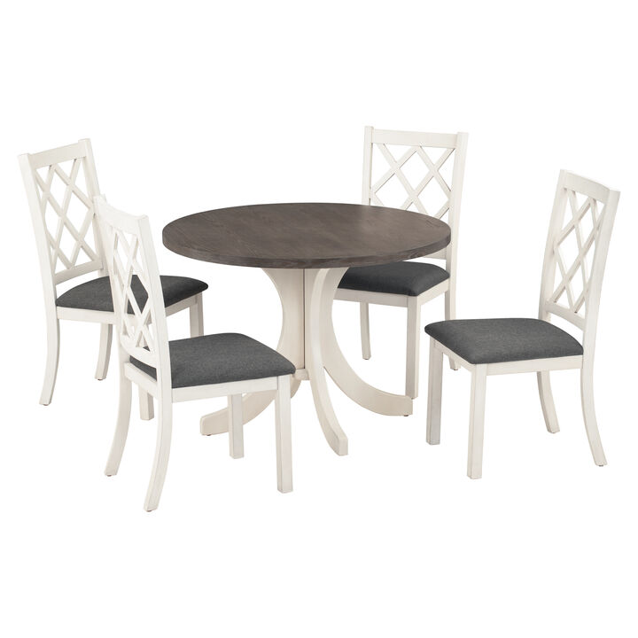 Merax Mid-Century 5-Piece Solid Wood Round Dining Table Set