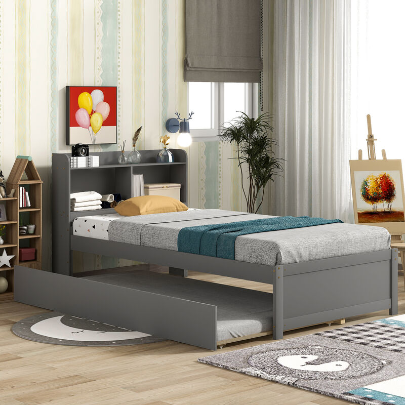 Twin Bed with Trundle,Bookcase