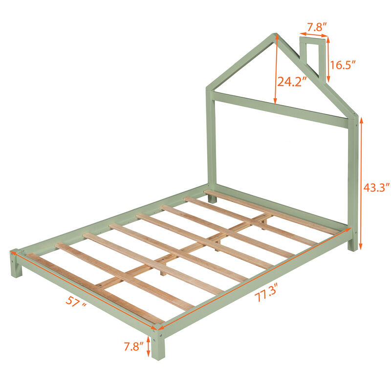 Full Size Wood Platform Bed with House-shaped Headboard. image number 3