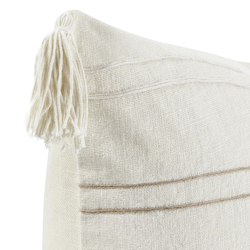 Pini Throw Pillow, Boho Design Stripe Pattern, 22 Inch Beige Linen - Benzara