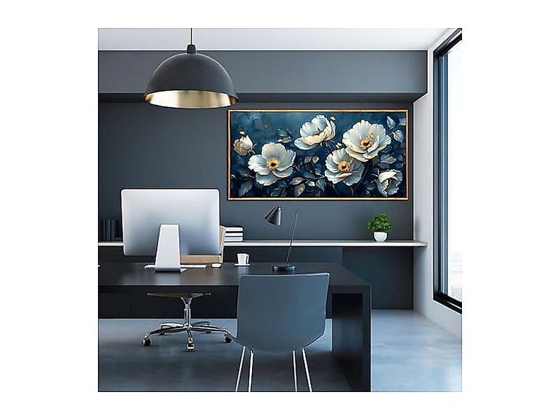 White Floral Canvas Wall Art Bedroom Large Blue Decor Plant 24 X 48 Inch image number 2
