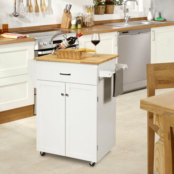 Hivvago Utility Rolling Storage Cabinet Kitchen Island Cart with Spice Rack-White
