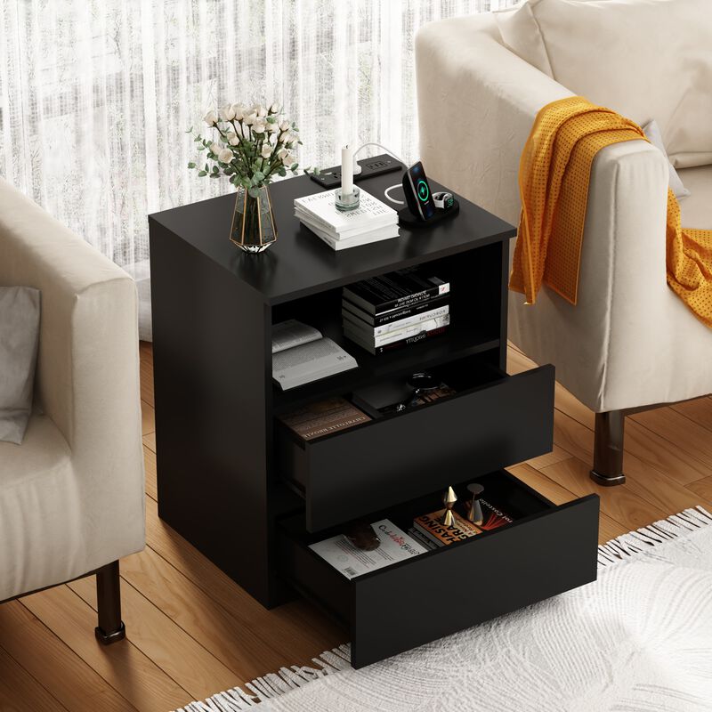 GOODSILO Set of 2 Practical End Tables with Fast USB C Charging Station, Sofa Side Tables with 2 Drawers & Large Storage for Living Room, Bedroom, Office image number 5