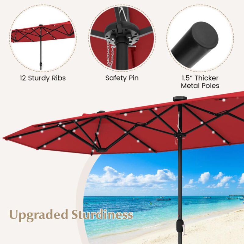 Hivvago Double-sided Patio Umbrella with Solar Lights for Garden Pool Backyard