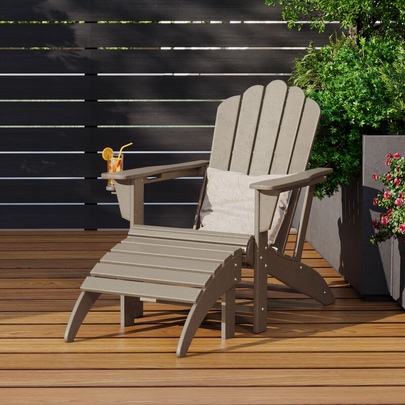 WestinTrends 2-Piece Outdoor Patio HDPE Adirondack Chair With Ottoman and Cup Holder Set