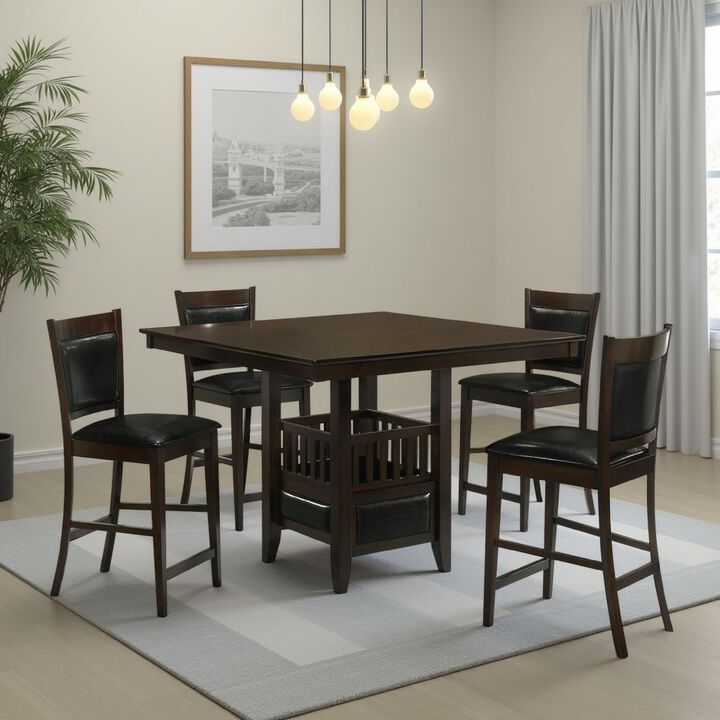 Edan 5pc Counter Height Dining Set, Brown Table, Black Padded Chairs