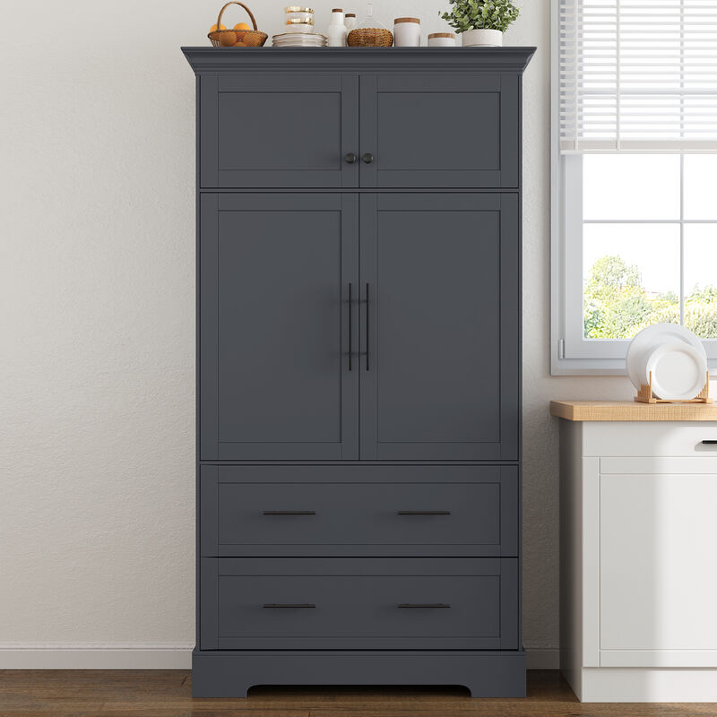 Merax 72.6" Shaker Style Kitchen Pantry - 4-Door 3 Pull-Out Tray Multi-Functional Storage Cabinet image number 1