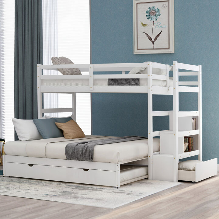 Twin over Twin/King (Irregular King Size) Bunk Bed with Twin Size Trundle, Extendable Bunk Bed