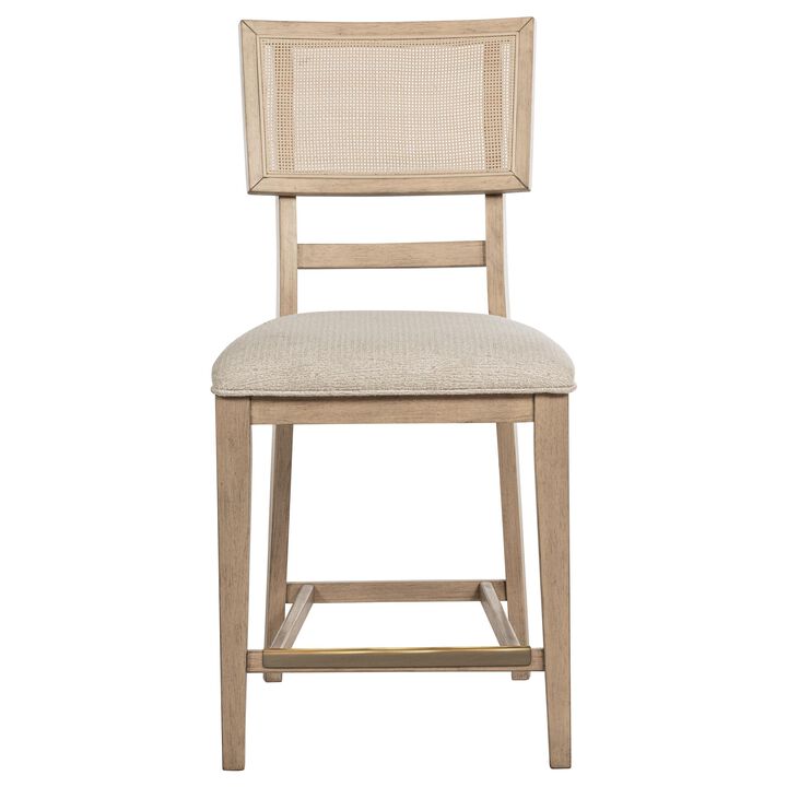 Lno Counter Dining Side Chair Set of 2, Rattan Woven Back, Beige Wood - Benzara