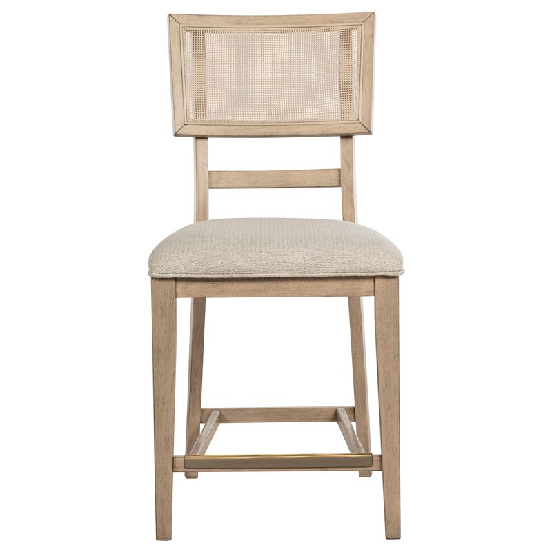 Lno Counter Dining Side Chair Set of 2, Rattan Woven Back, Beige Wood - Benzara
