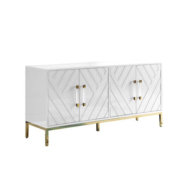 Best Master Furniture Junior 64 Transitional Wood Sideboard in White/Gold