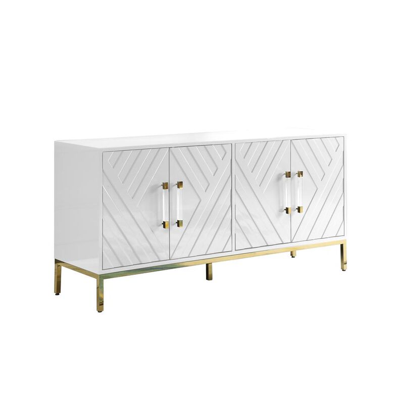 Best Master Furniture Junior 64 Transitional Wood Sideboard in White/Gold