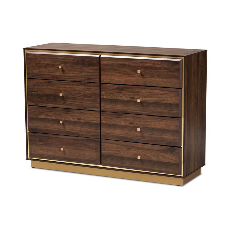 Baxton Studio Walnut Brown Finished Wood and Gold Metal 8-Drawer Dresser