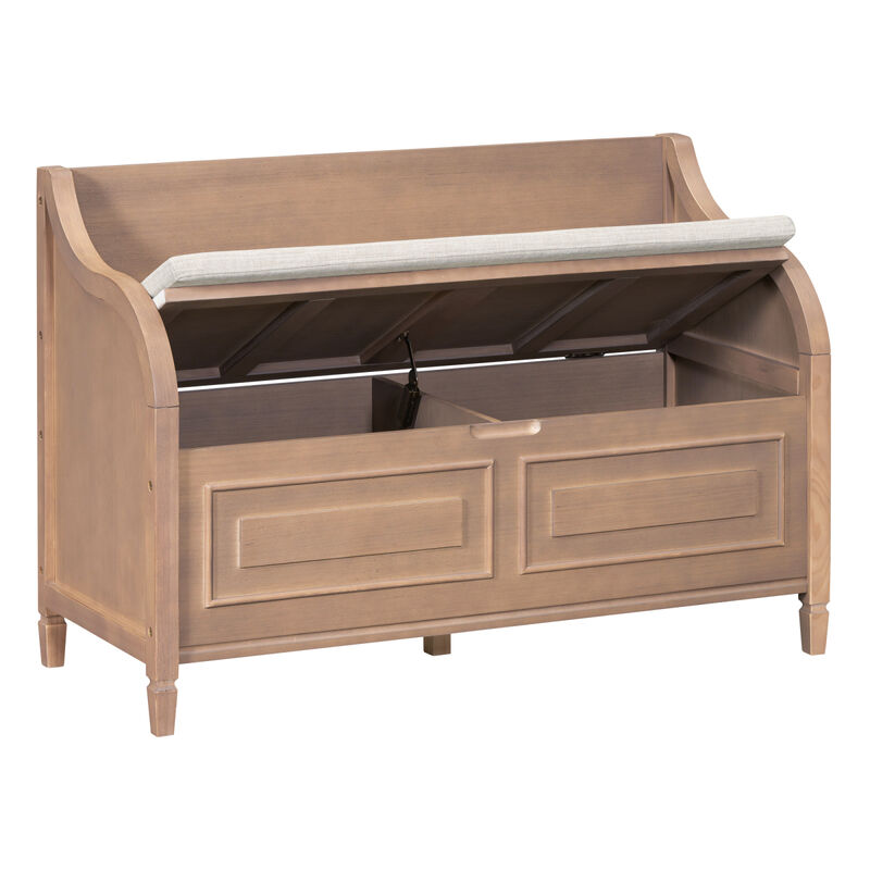 Rustic Style Solid Wood Entryway Multifunctional Storage Bench With Safety Hinge