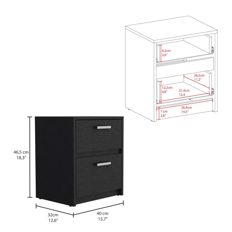 Streamdale Trivor 2 Drawers Nightstand, Metal Handles - Black image number 2