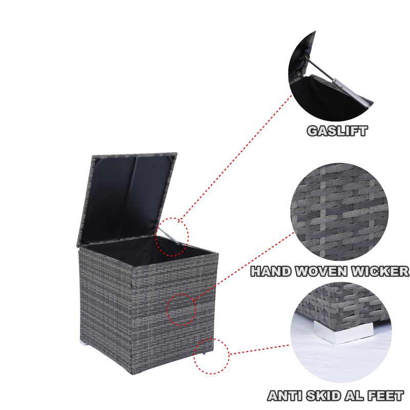 Whisen 8-Piece Wicker Rattan Patio Sectional Set with Storage Box, Cushion Box & Clear Glass Top