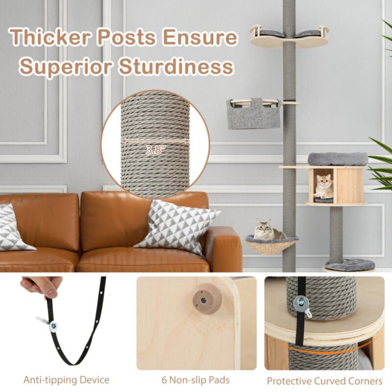 Hivvago 6-tier Floor-to-Ceiling Cat Tree 100-110 Inches Adjustable Height