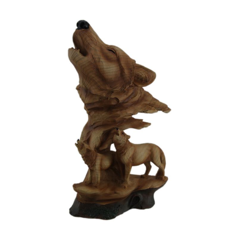 Carved Wood Look Howling Wolf Couple Figural Statue image number 0