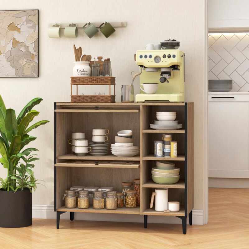 Hivvago Rustic Shoe Cabinet with Flip-up See-through Doors and Adjustable Shelves