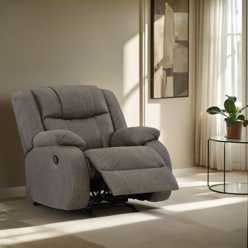 Perth Manual Rocker Recliner Chair, Soft Foam Slate Gray Faux Leather - Benzara