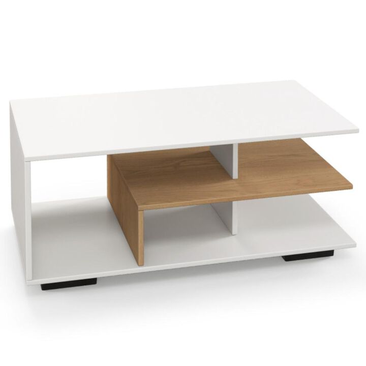 Hivvago Rectangular Coffee Table with L-shaped Middle Shelf