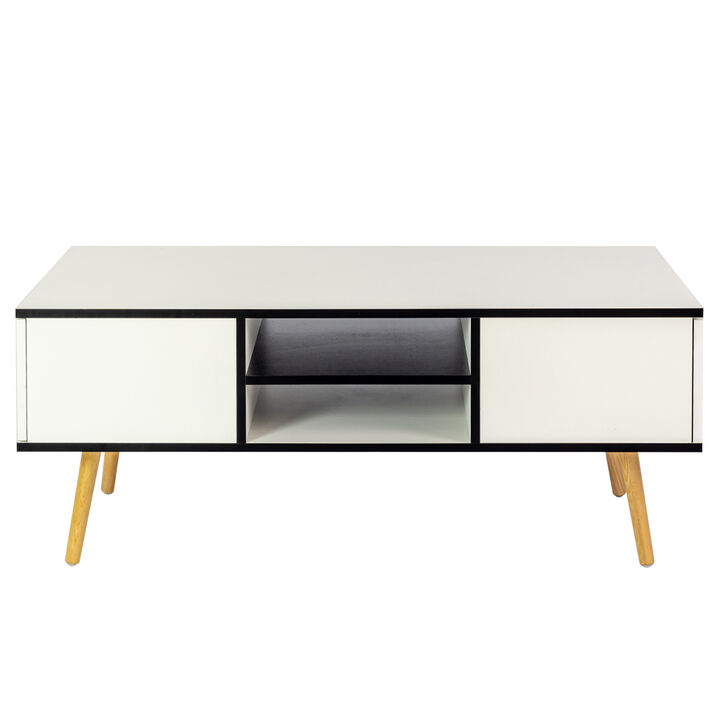 COFFEE TABLE,computer table, white color,solid wood legs support, big storage space,for Dining Room, Kitchen, Small Spaces,Wooden legs and white