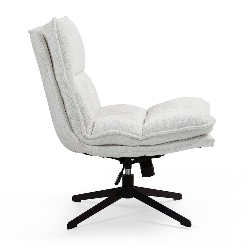 Glamour Home Benecia White Boucle Upholstered Fabric Accent Chair Black Metal Swivel Legs