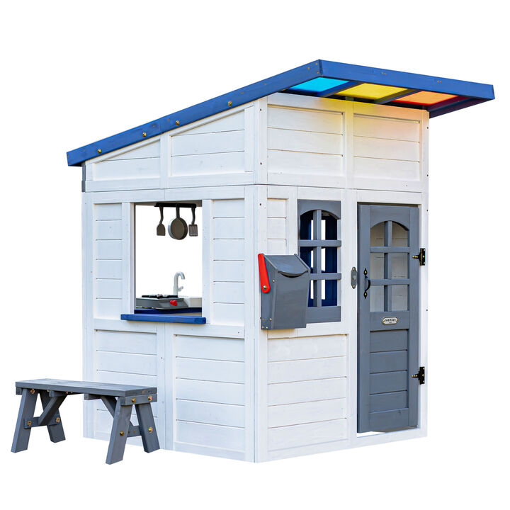 Kids Wooden Playhouse with Kitchen, Flower Box & Bench Mint